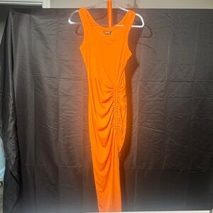 Vibrant Orange Ruched Maxi Dress